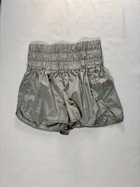 Free People Metallic Silver Smocked Waist Shorts (Size M)